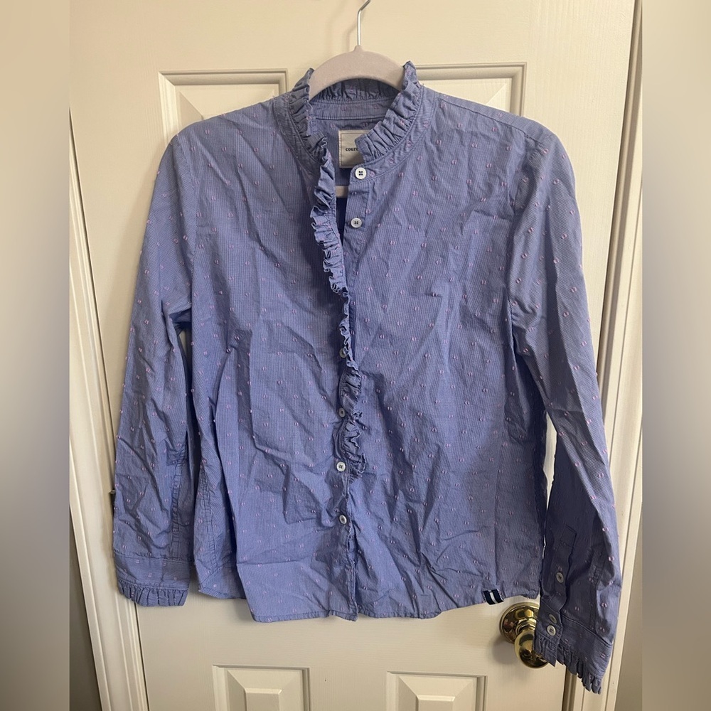 Court &‎ Rowe Ruffle Textured Button-Down Top 100% Cotton Size Medium